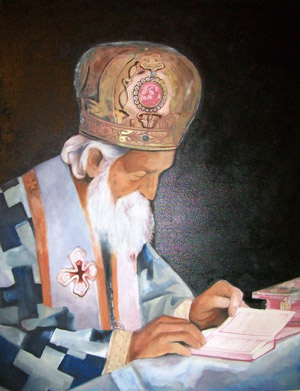 Vladan Nikolić: „Patrijarh Pavle”, ulje na platnu